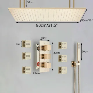 Betaalbare Goederen® Plafond Douchekop - Goud - Douchekraan - Slimme Digitale Display - Mengkraan Douche - Regendouchekop - Led Regendouche - Waterval