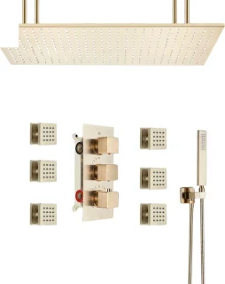 Betaalbare Goederen® Plafond Douchekop - Goud - Douchekraan - Slimme Digitale Display - Mengkraan Douche - Regendouchekop - Led Regendouche - Waterval
