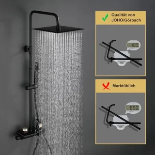 Zwart Douchesysteem met Thermostaat en Mengkraan - Regendoucheset met Handdouche