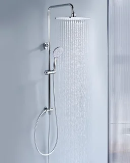 Regendouche Set met Vierkante Douchekop en Handdouche, Verstelbare Douchestang 65-102 cm