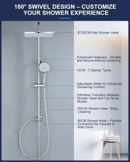 Regendouche Set met Vierkante Douchekop en Handdouche, Verstelbare Douchestang 65-102 cm