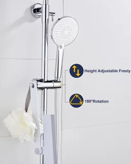 Regendouche Set met Vierkante Douchekop en Handdouche, Verstelbare Douchestang 65-102 cm