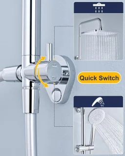 Regendouche Set met Vierkante Douchekop en Handdouche, Verstelbare Douchestang 65-102 cm