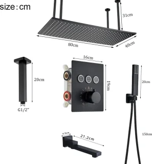 Betaalbare Goederen® Plafond Douchekop - Zwart - Douchekraan - Slimme Digitale Display - Mengkraan Douche - Regendouchekop - Led Regendouche - Waterval