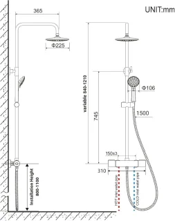 Zwart Douchesysteem met Thermostaat en Regendouche Hoofd – Hoogte Verstelbaar – Complete Set met Handdouche en 3 Straalsoorten