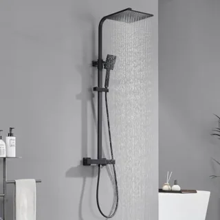 Moderne Zwarte Douchekolom met Thermostaat en Regendouche