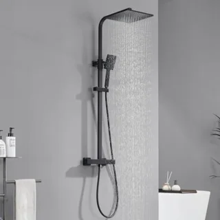 Moderne Zwarte Douchekolom met Thermostaat en Regendouche