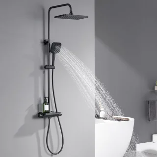 LEOHEO MAX Regendouche met Thermostaatkraan - Doucheset Zwart - Regendoucheset - Inclusief thermostaatkraan en planchet Zwart - 10 inch Douchekop
