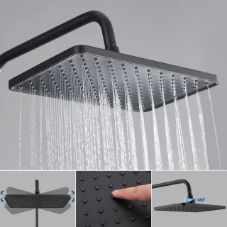 LEOHEO MAX Regendouche met Thermostaatkraan - Doucheset Zwart - Regendoucheset - Inclusief thermostaatkraan en planchet Zwart - 10 inch Douchekop