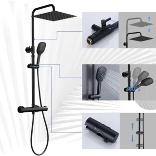 Verstelbare Douche Set met Thermostaat en Handdouche - Hoogwaardige Douchesysteem in Zwart