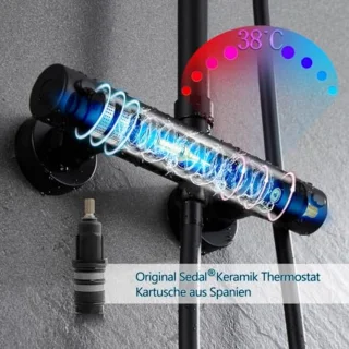 Verstelbare Douche Set met Thermostaat en Handdouche - Hoogwaardige Douchesysteem in Zwart