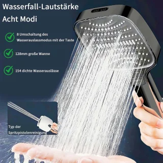 Douchekop met 8 straalmodi en waterbesparende technologie voor een luxe douche-ervaring