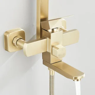 Paco Goederen® Regendoucheset - Complete doucheset - Handdouche - Goud geborsteld douchesysteem - m 3-in-1 met regenhanddouche - Draaibare uitloop Douche voor badkamer Badkuip Douchekraan