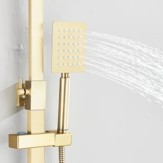 Paco Goederen® Regendoucheset - Complete doucheset - Handdouche - Goud geborsteld douchesysteem - m 3-in-1 met regenhanddouche - Draaibare uitloop Douche voor badkamer Badkuip Douchekraan
