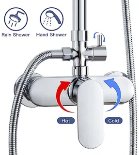 Verstelbare Regendouche Set inclusief Handdouche en Douchestang in Chroom