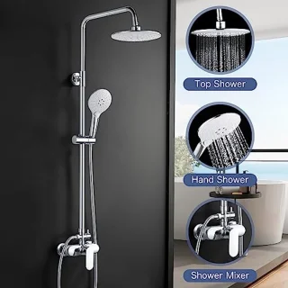 Verstelbare Regendouche Set inclusief Handdouche en Douchestang in Chroom