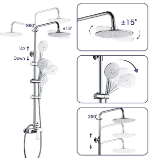 Verstelbare Regendouche Set inclusief Handdouche en Douchestang in Chroom