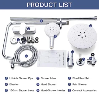Verstelbare Regendouche Set inclusief Handdouche en Douchestang in Chroom