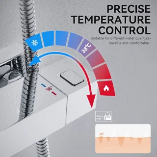 Auralum max - Regendouche met Thermostaatkraan - 12 inch Douchekop - Waterbesparend - Wandmontage - Doucheset - Chroom - Met Drie-functie Handdouche