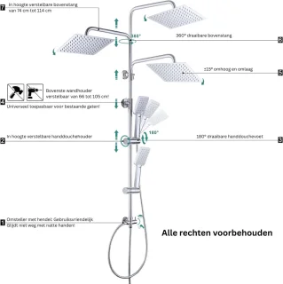 Regendouche Zonder Kraan - Regendouchekop - Regendouches - Regendoucheset - Geel