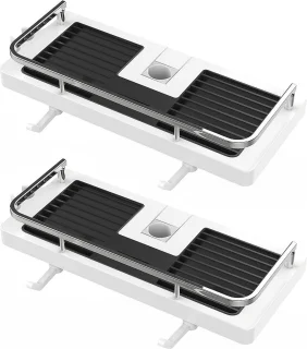 QPFO® doucheplank zonder boren met 4 haken en 2 houders - wit telescopisch doucherek voor stangen 20 mm tot 25 mm
