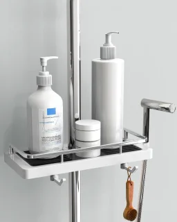 QPFO® doucheplank zonder boren met 4 haken en 2 houders - wit telescopisch doucherek voor stangen 20 mm tot 25 mm