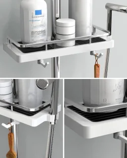 QPFO® doucheplank zonder boren met 4 haken en 2 houders - wit telescopisch doucherek voor stangen 20 mm tot 25 mm