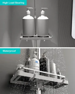 QPFO® doucheplank zonder boren met 4 haken en 2 houders - wit telescopisch doucherek voor stangen 20 mm tot 25 mm