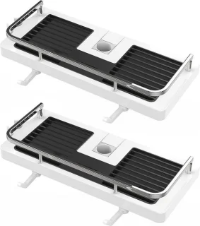 QPFO® doucheplank zonder boren met 4 haken en 2 houders - wit telescopisch doucherek voor stangen 20 mm tot 25 mm