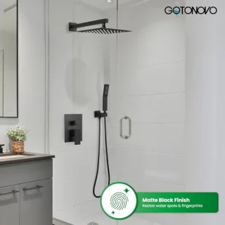 Regendouche Systeem Mat Zwart 12 Inch Douchekop met Handdouche Complete Set voor Wandmontage
