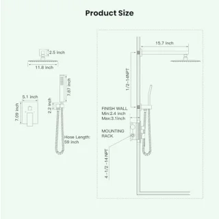 Regendouche Systeem Mat Zwart 12 Inch Douchekop met Handdouche Complete Set voor Wandmontage
