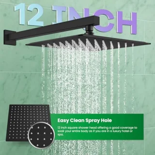 Regendouche Systeem Mat Zwart 12 Inch Douchekop met Handdouche Complete Set voor Wandmontage