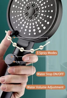 Hoge Druk Douchekop Met Waterbesparing En Filtratiefunctie - 5 Sproeimodi 12cm Paneel