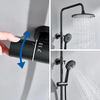 Auralum MAX Regendouche met Thermostaatkraan - Doucheset Zwart - Regendoucheset - Verstelbare Hoogte 84-121 cm - 9 inch Douchekop