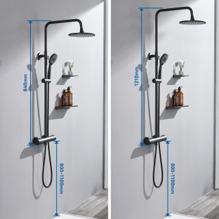 Wat vinden we goed aan de Auralum MAX Regendouche met Thermostaatkraan - Doucheset Zwart - Regendoucheset - Verstelbare Hoogte 84-121 cm - 9 inch Douchekop