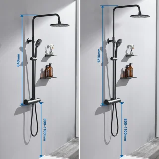 Auralum MAX Regendouche met Thermostaatkraan - Doucheset Zwart - Regendoucheset - Verstelbare Hoogte 84-121 cm - 9 inch Douchekop