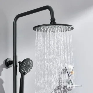 Auralum MAX Regendouche met Thermostaatkraan - Doucheset Zwart - Regendoucheset - Verstelbare Hoogte 84-121 cm - 9 inch Douchekop