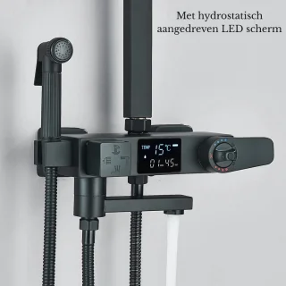 Seastone - Complete Doucheset – Regendouche - Handdouche - Bidet & Kraan - LED Temperatuur Display - Mat Zwart