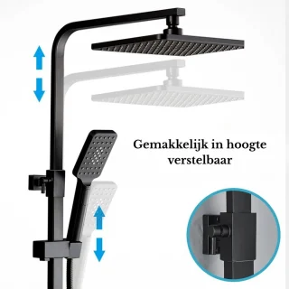 Seastone - Complete Doucheset – Regendouche - Handdouche - Bidet & Kraan - LED Temperatuur Display - Mat Zwart