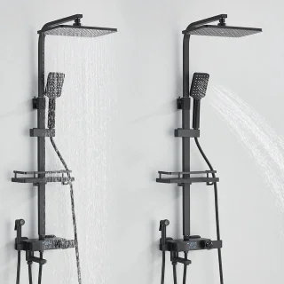 Seastone - Complete Doucheset – Regendouche - Handdouche - Bidet & Kraan - LED Temperatuur Display - Mat Zwart