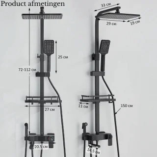 Seastone - Complete Doucheset – Regendouche - Handdouche - Bidet & Kraan - LED Temperatuur Display - Mat Zwart