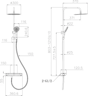 Saqu Total Control regendoucheset met 3 straalsoorten en planchet Ø30cm mat zwart