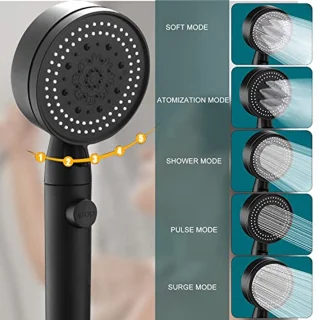 Waterbesparende Handdouche met 5 Straalsoorten en Flexibele Slanghouder