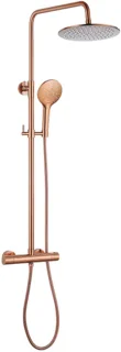 Fortifura Calvi Regendoucheset - thermostatisch - 25cm hoofddouche - metalen slang - ronde handdouche - Geborsteld koper PVD (Koper)
