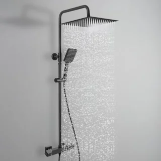 Zwarte Thermostaat Douchesysteem Set met 30 cm Regendouche, 6 Straalsoorten Handdouche en Verstelbare Douchestang