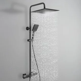 Zwarte Thermostaat Douchesysteem Set met 30 cm Regendouche, 6 Straalsoorten Handdouche en Verstelbare Douchestang