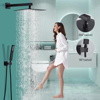 Zwarte Douche-armaturen Set met Baduitloop - Luxe Regendouche Systeem voor de Badkamer