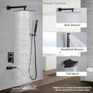 Zwarte Douche-armaturen Set met Baduitloop - Luxe Regendouche Systeem voor de Badkamer