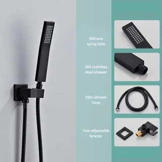 Zwarte Douche-armaturen Set met Baduitloop - Luxe Regendouche Systeem voor de Badkamer
