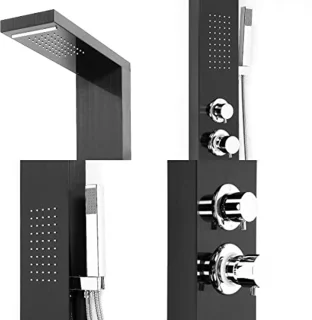Thermostatische Douchekolom met Handdouche en 5 Waterstanden - Stijlvol Zwart Roestvrij Staal 130 cm